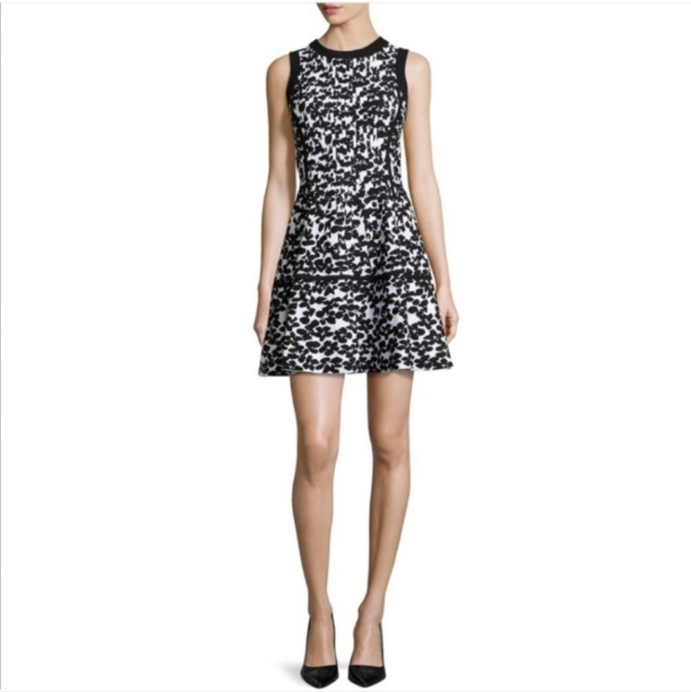 Kate Spade Black and White Floral Jacquard Fit and Flare Dress, Size XXL